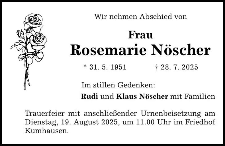 Traueranzeige Rosemarie Nöscher