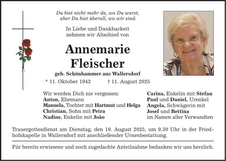 Traueranzeige Annemarie Fleischer