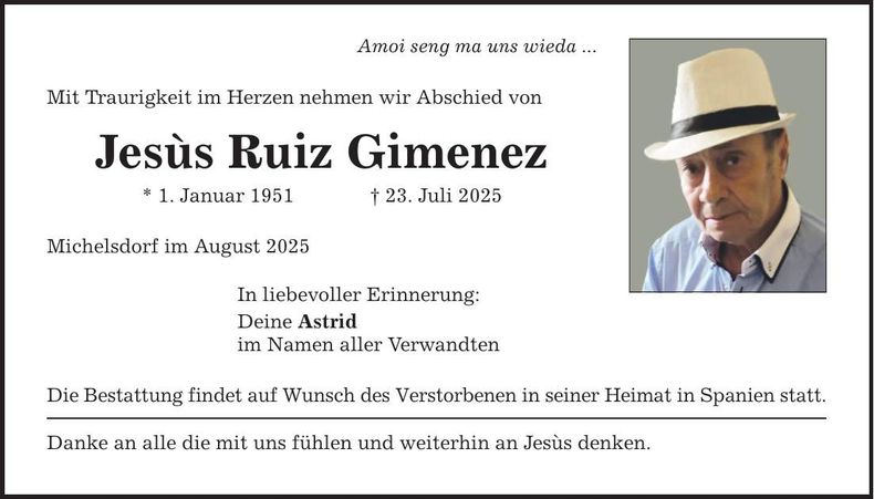Traueranzeige Jesus Gimenez