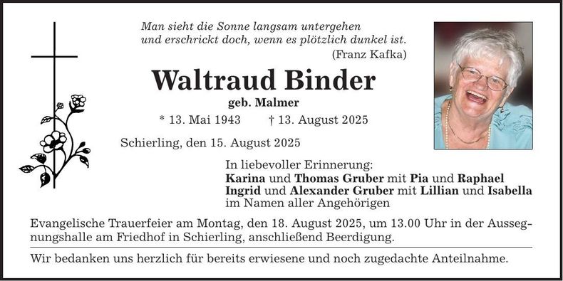 Traueranzeige Waltraud Binder