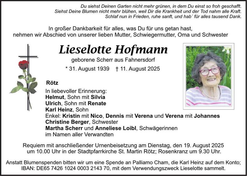 Traueranzeige Lieselotte Hofmann