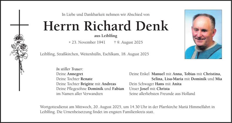 Traueranzeige Richard Denk