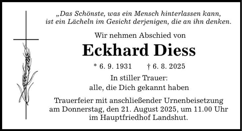 Traueranzeige Eckhard Diess
