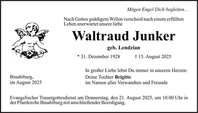 Traueranzeige Waltraud Junker