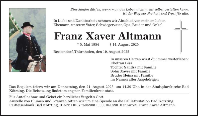 Traueranzeige Franz Xaver Altmann