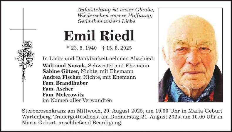 Traueranzeige Emil Riedl