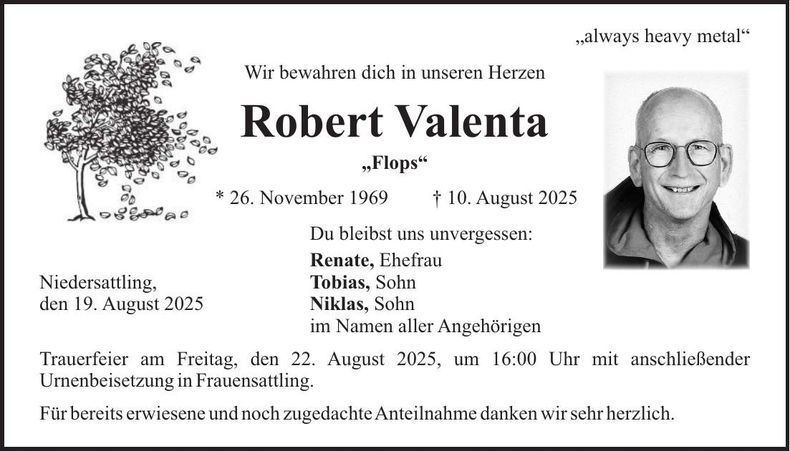 Traueranzeige Robert Valenta