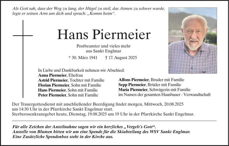 Traueranzeige Johann Piermeier