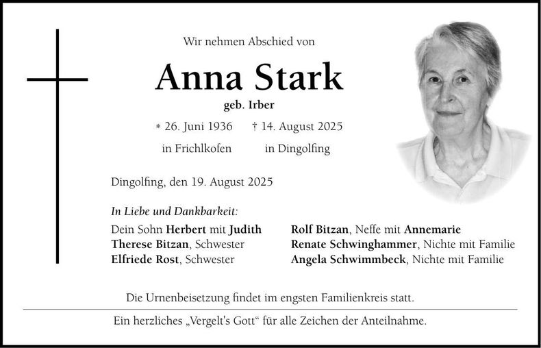 Traueranzeige Anna Stark
