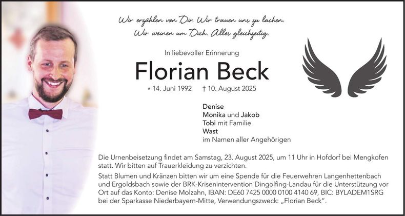 Traueranzeige Florian Beck