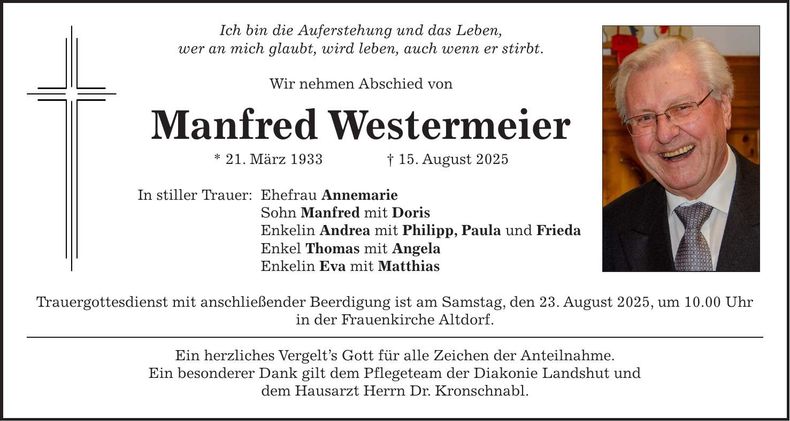 Traueranzeige Manfred Westermeier