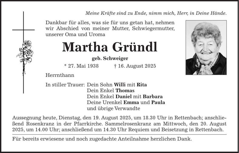 Traueranzeige Martha Gründl