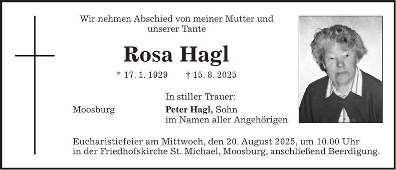 Traueranzeige Rosa Hagl