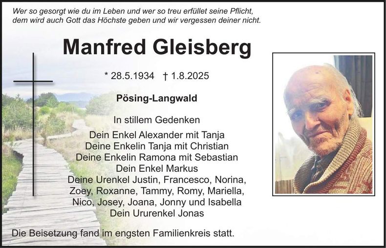 Traueranzeige Manfred Gleisberg