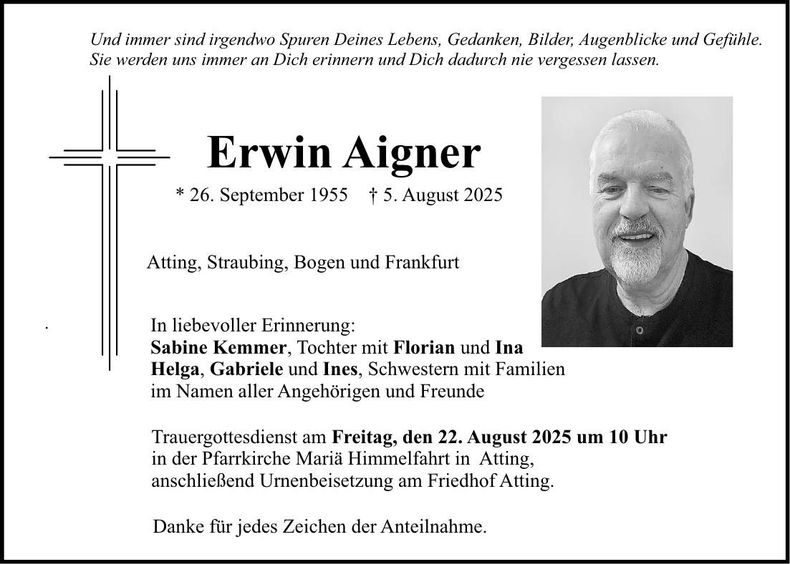 Traueranzeige Erwin Aigner