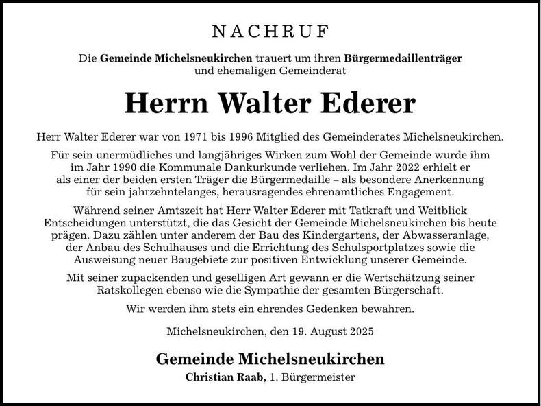 Traueranzeige Walter Ederer