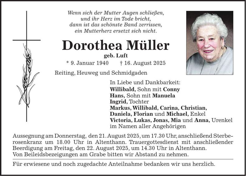 Traueranzeige Dorothea Müller
