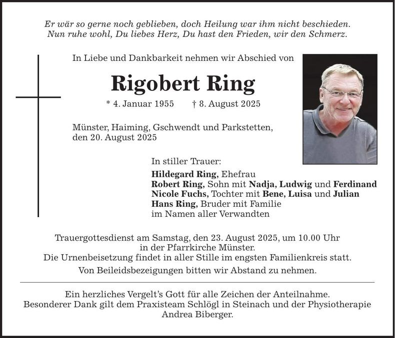 Traueranzeige Rigobert Ring