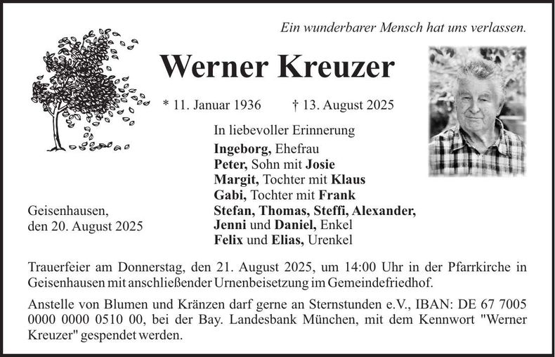 Traueranzeige Werner Kreuzer
