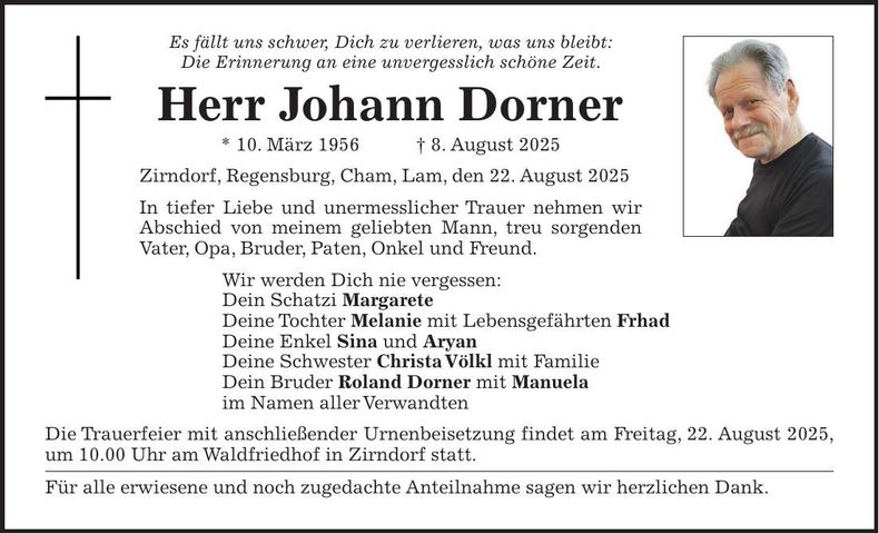 Traueranzeige Johann Dorner