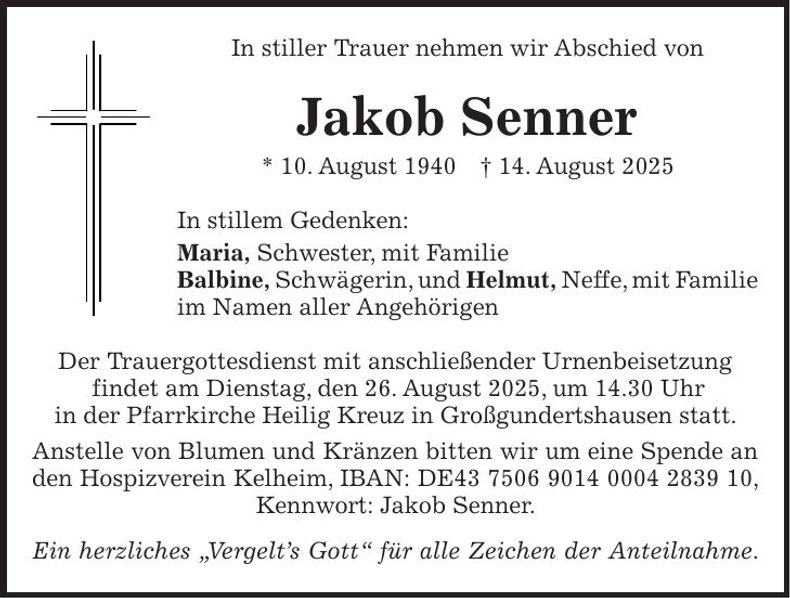 Traueranzeige Jakob Senner
