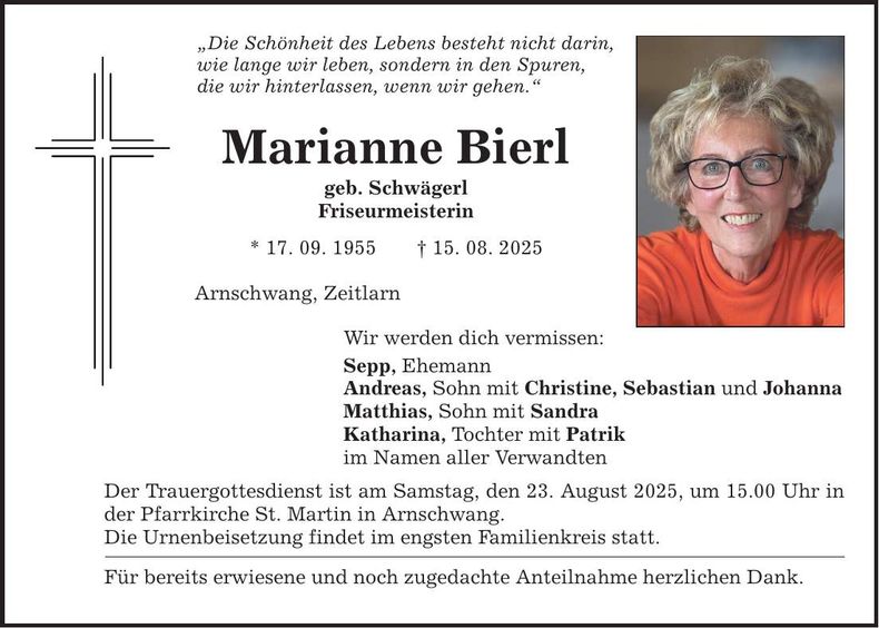 Traueranzeige Marianne Bierl