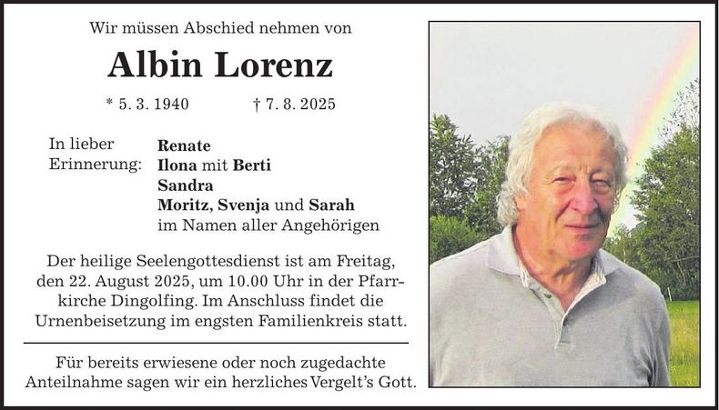 Traueranzeige Albin Lorenz