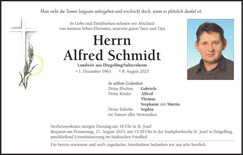 Traueranzeige Alfred Schmidt
