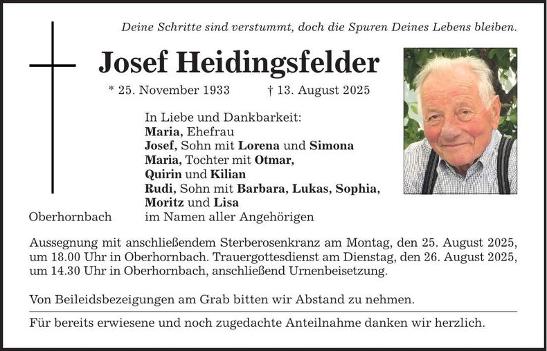 Traueranzeige Josef Heidingsfelder