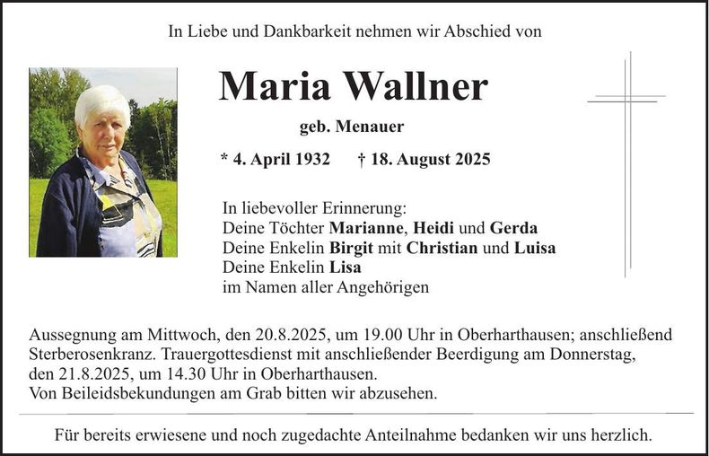 Traueranzeige Maria Wallner