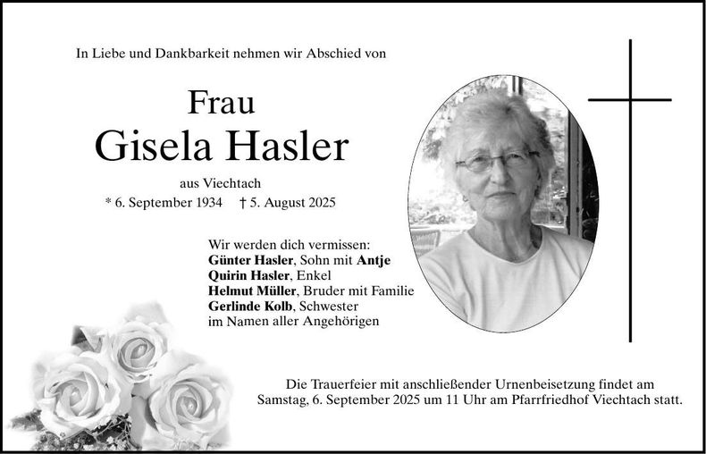 Traueranzeige Hasler Gisela