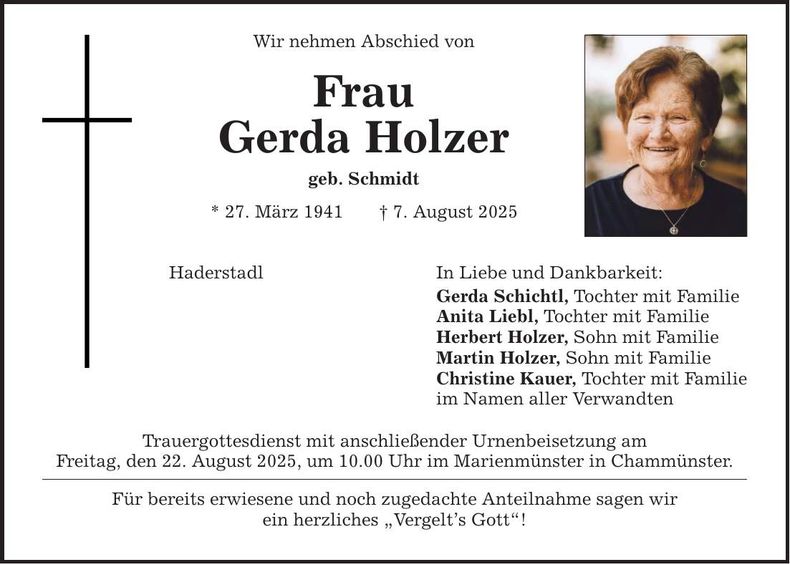Traueranzeige Gerda Holzer