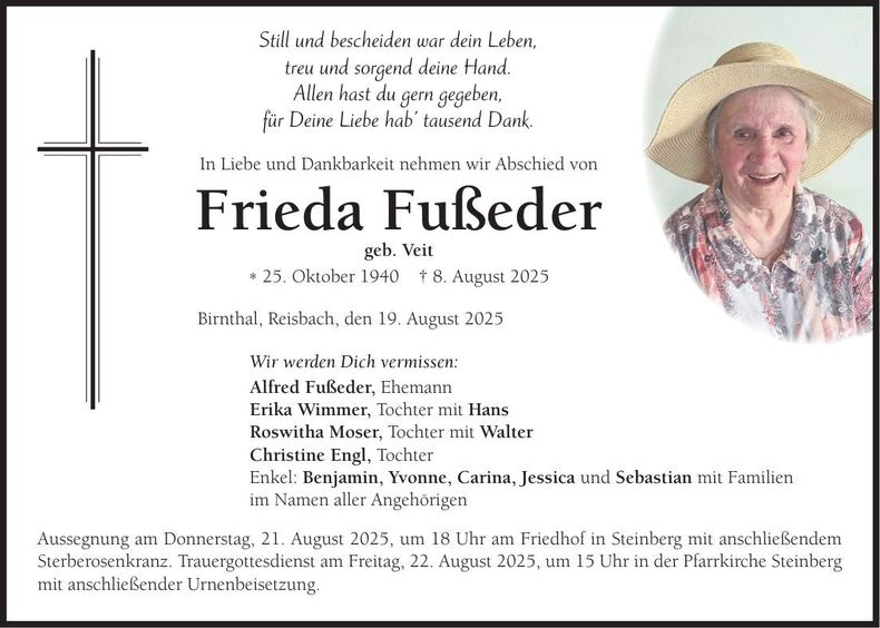 Traueranzeige Frieda Fußeder