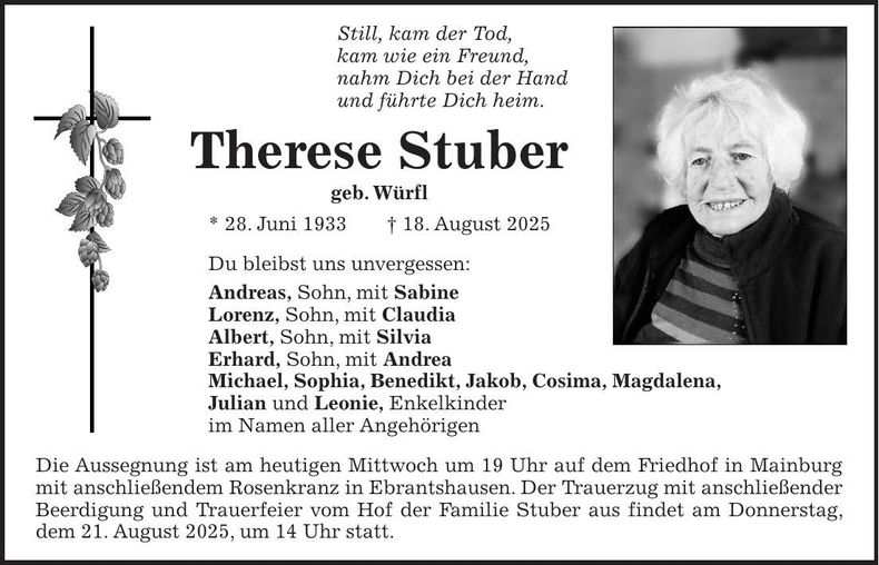 Traueranzeige Therese Stuber