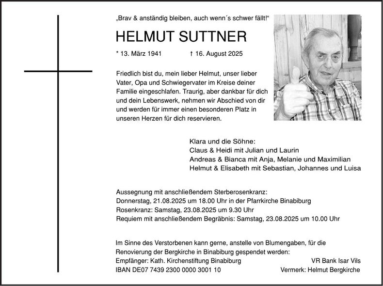 Traueranzeige Helmut Suttner