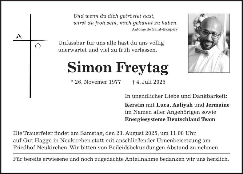 Traueranzeige Simon Freytag