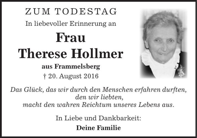 Traueranzeige Therese Hollmer