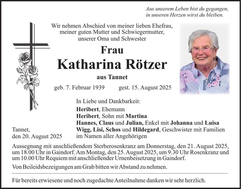 Traueranzeige Katharina Rötzer