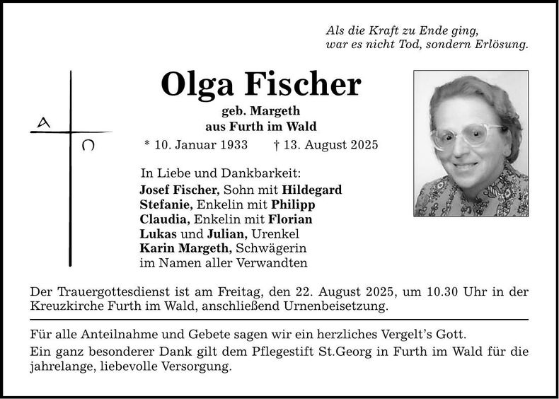Traueranzeige Olga Fischer