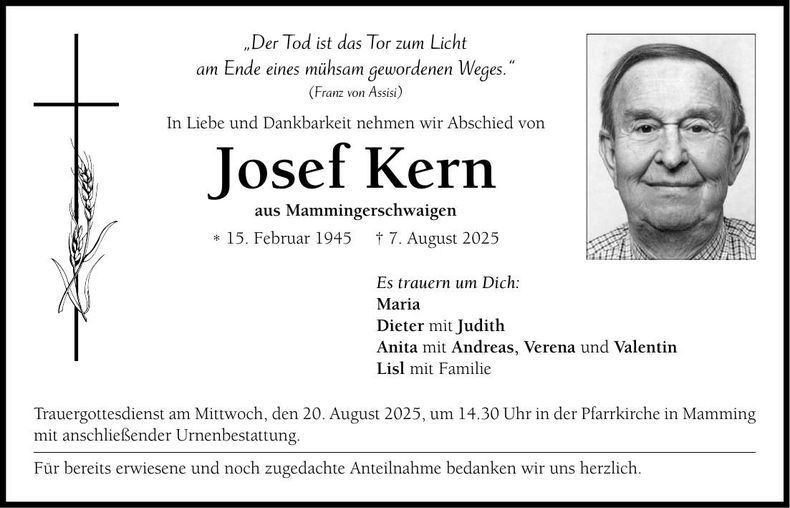Traueranzeige Josef Kern