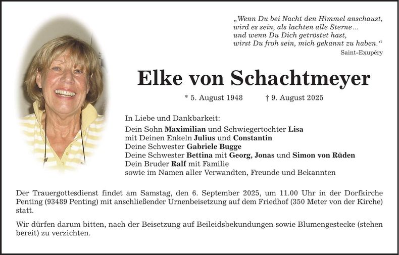 Traueranzeige von Schachtmeyer Elke