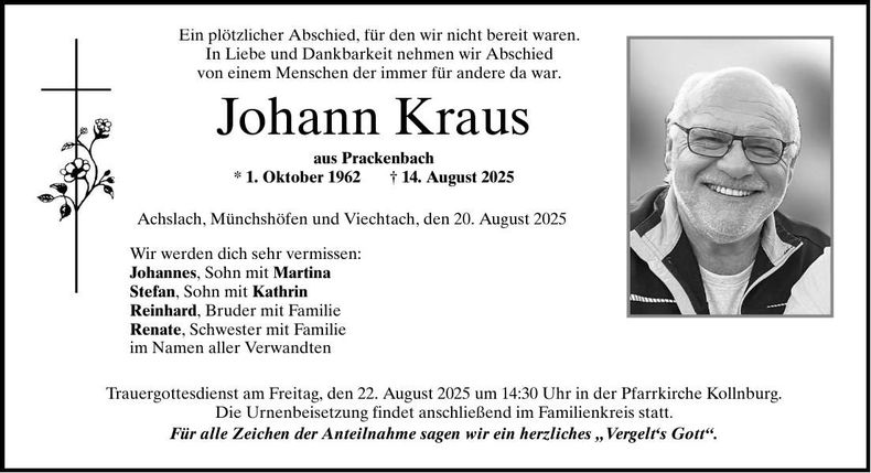 Traueranzeige Kraus Johann