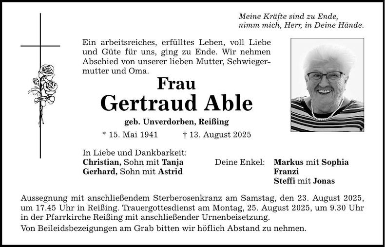 Traueranzeige Gertraud Able