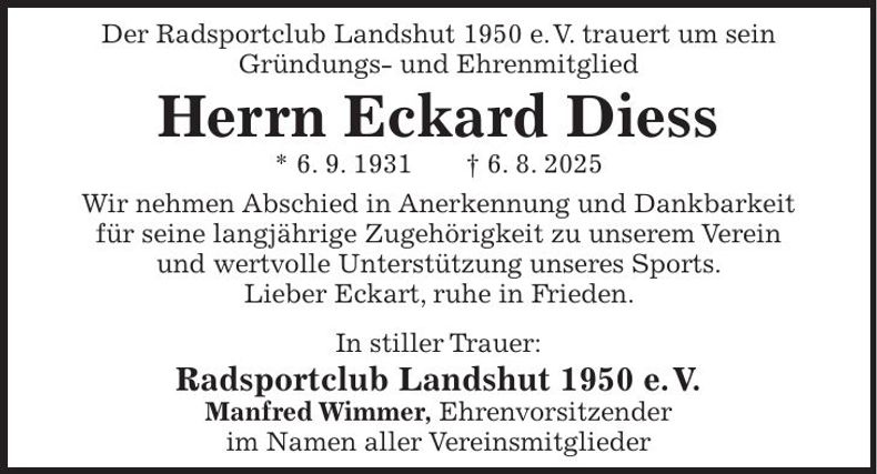 Traueranzeige Eckard Diess