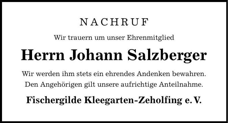 Traueranzeige Johann Salzberger