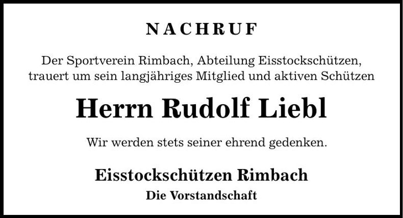 Traueranzeige Rudolf Liebl