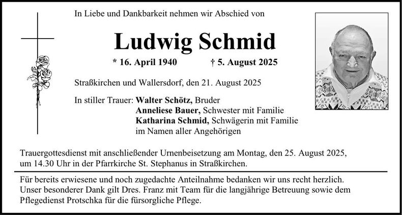 Traueranzeige Ludwig Schmid