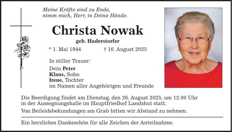 Traueranzeige Christa Nowak