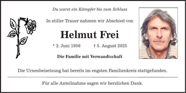 Traueranzeige Helmut Frei
