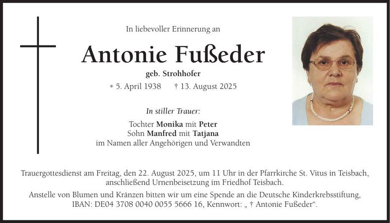 Traueranzeige Antonie Fußeder